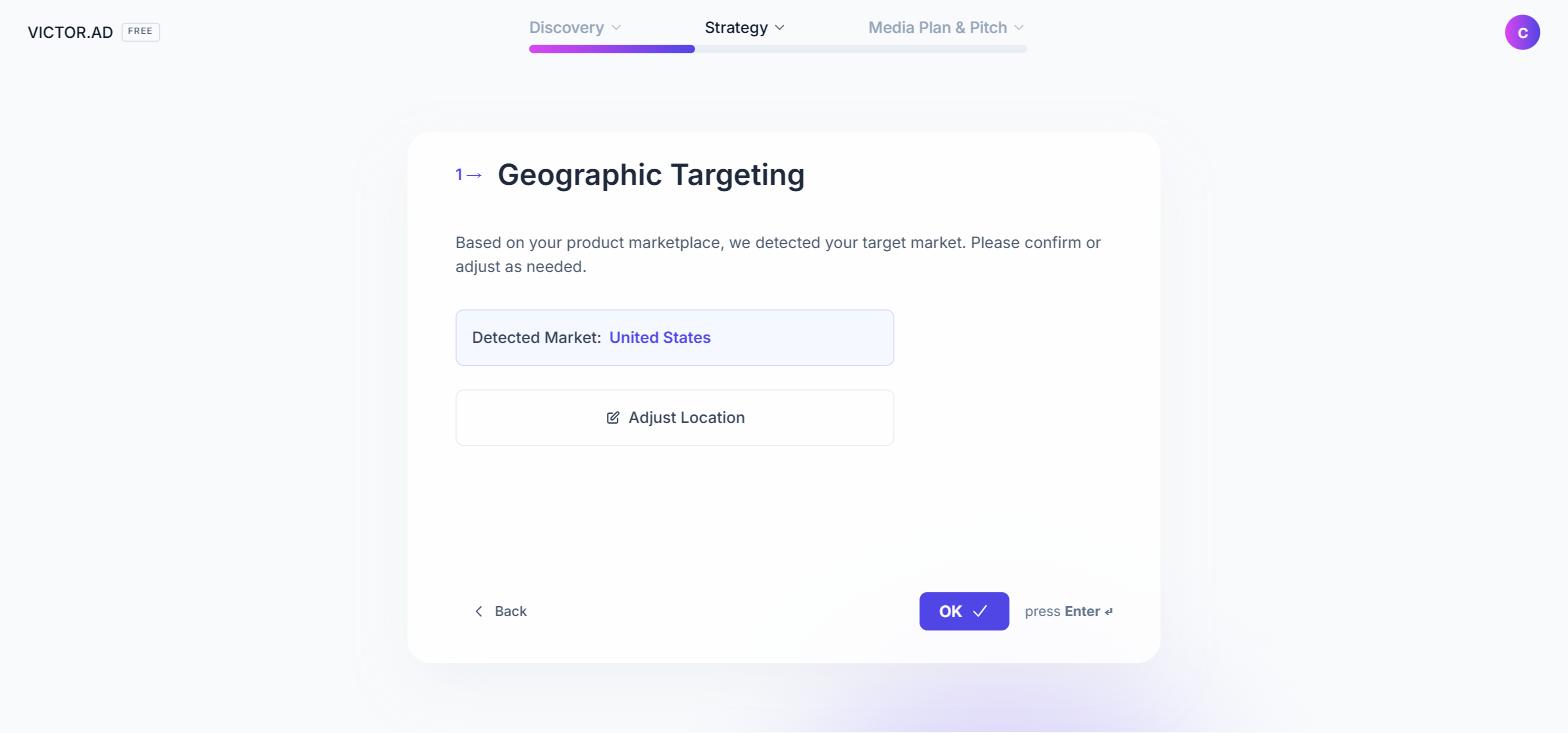 The geographic targeting step with the detected market