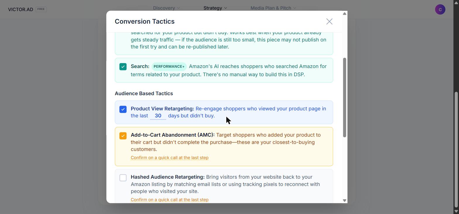 A classic retargeting tactic with an editable lookback window inside the sentence