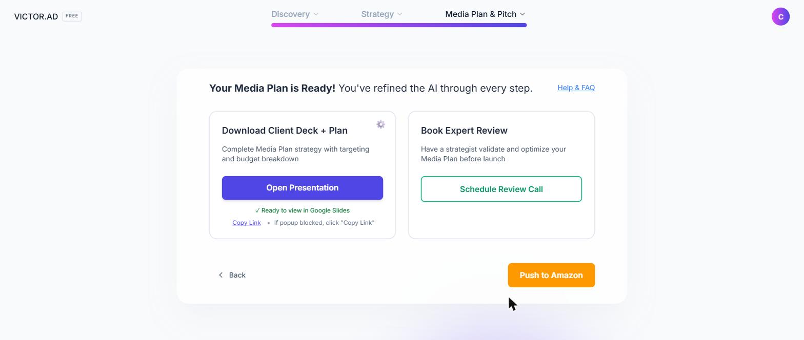 The presentation step with the generated deck ready to open
