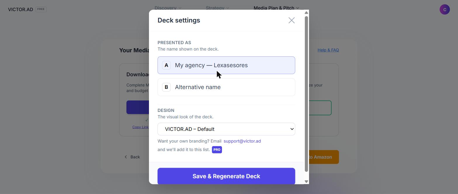 The deck settings modal opened from the gear icon